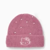 Hello Kitty - hat with beads - ribbed dark rose