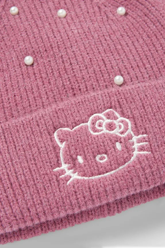 Hello Kitty - hat with beads - ribbed dark rose