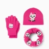 Gabby's Dollhouse - set - hat, snood and gloves pink