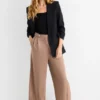 Jersey trousers - high waist - barrel leg light brown