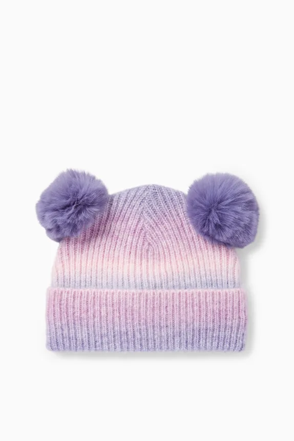 Pom-pom hat - ribbed - patterned light violet