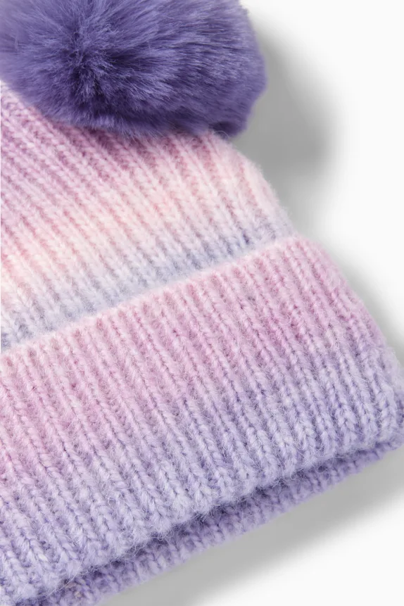 Pom-pom hat - ribbed - patterned light violet