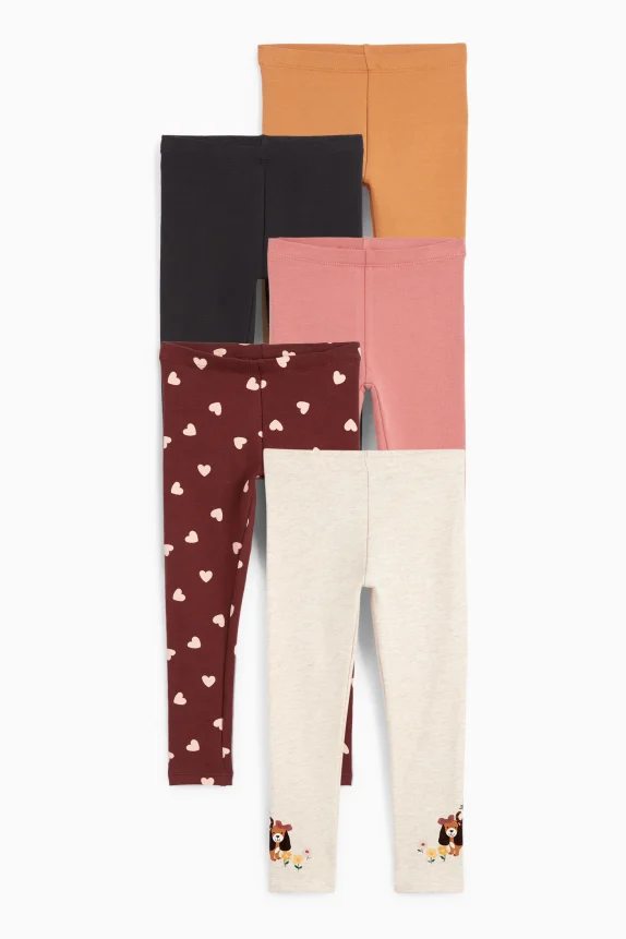 Multipack of 5 - dog, cat and heart - thermal leggings light beige