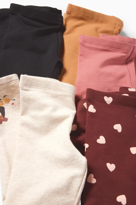 Multipack of 5 - dog, cat and heart - thermal leggings light beige