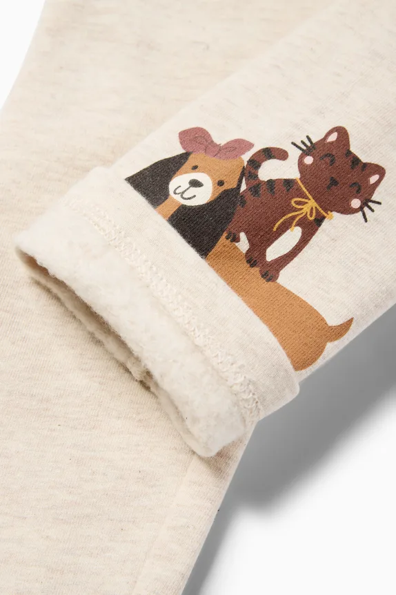 Multipack of 5 - dog, cat and heart - thermal leggings light beige