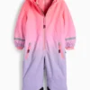Ski suit with hood - waterproof - patterned neon pink