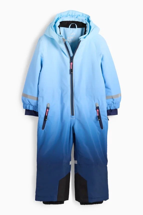 Ski suit with hood - waterproof - patterned light blue