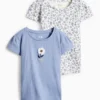 Multipack of 2 - floral - short sleeve T-shirt - ribbed white / blue