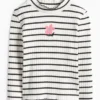 Floral - long sleeve top - ribbed - striped black / white