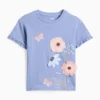 Flowers and butterflies - short sleeve T-shirt - shiny light blue