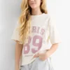 Paris - short sleeve T-shirt with rhinestones cremewhite