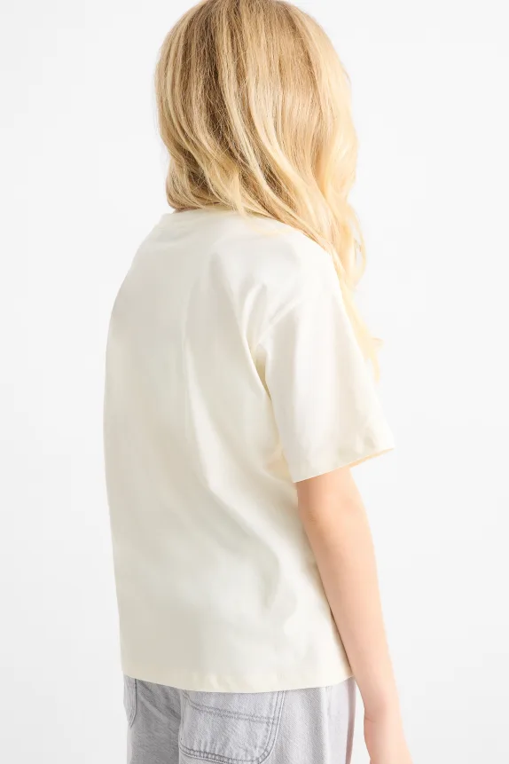Paris - short sleeve T-shirt with rhinestones cremewhite