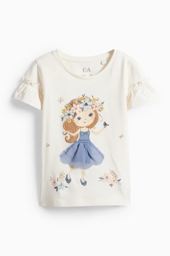 Girl and flowers - short sleeve T-shirt - shiny cremewhite