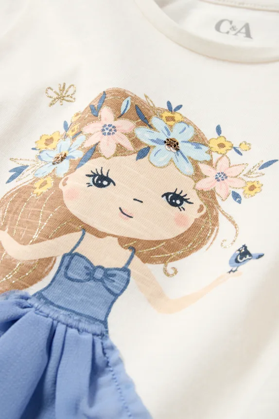 Girl and flowers - short sleeve T-shirt - shiny cremewhite