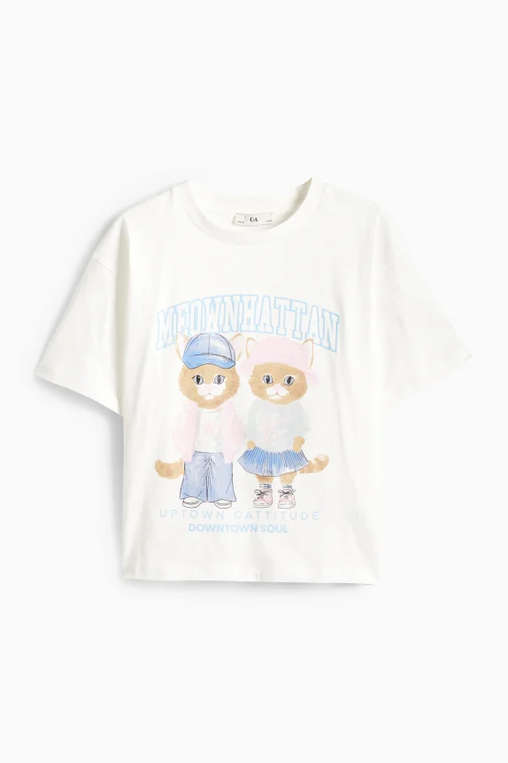 Cat - short sleeve T shirt white / blue