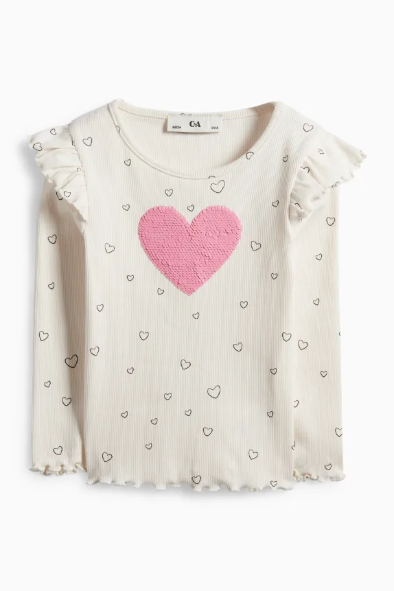 Long sleeve top - ribbed - shiny - patterned cremewhite