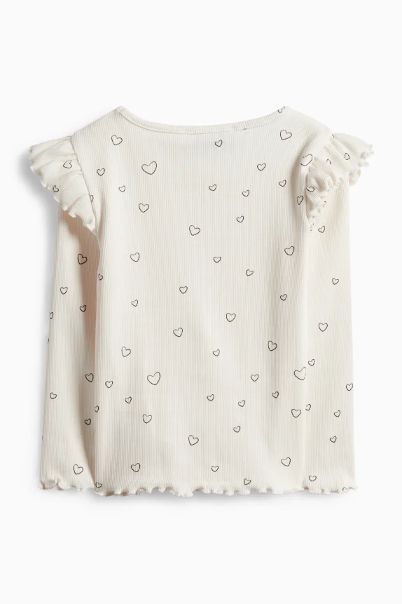 Long sleeve top - ribbed - shiny - patterned cremewhite