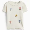 Floral - short sleeve T-shirt - ribbed - shiny cremewhite
