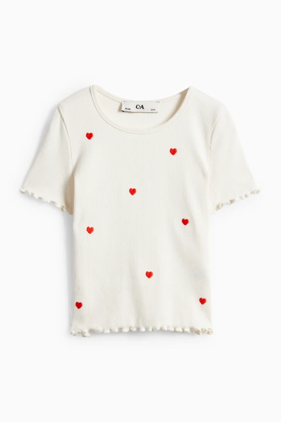 Heart - short sleeve T-shirt - ribbed cremewhite