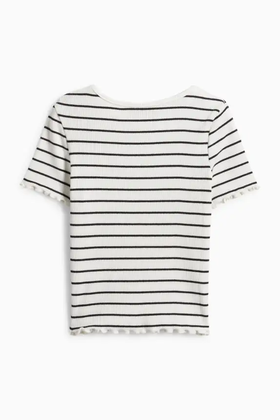 Cherry - short sleeve T-shirt - ribbed - striped white