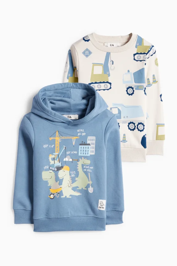 Multipack of 2 - dino and construction site - hoodie and sweatshirt blue