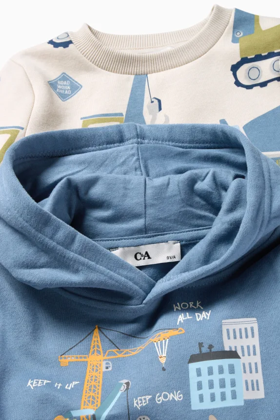 Multipack of 2 - dino and construction site - hoodie and sweatshirt blue