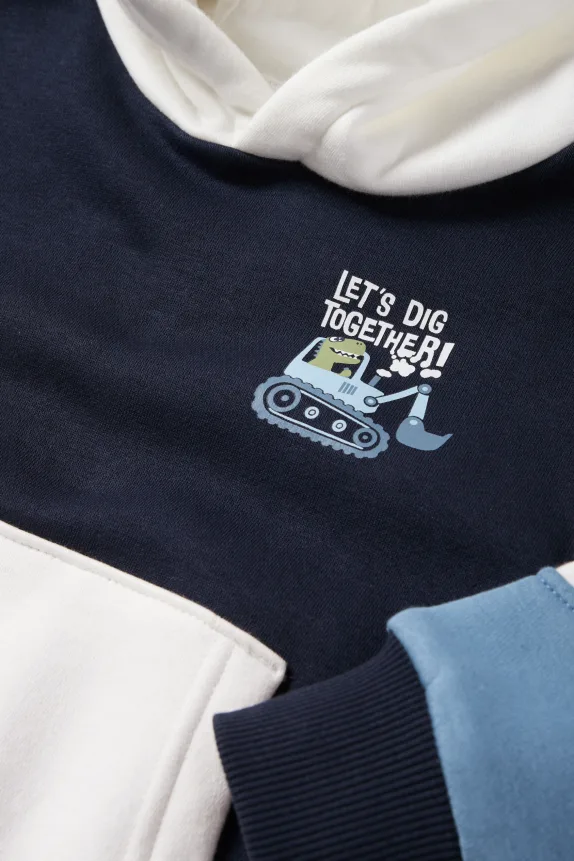 Dino and digger - hoodie dark blue