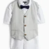Set - shirt, waistcoat and bow tie - 3 piece - party white / gray