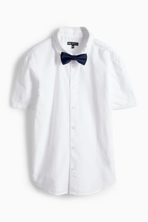Set - shirt, waistcoat and bow tie - 3 piece - party white / gray