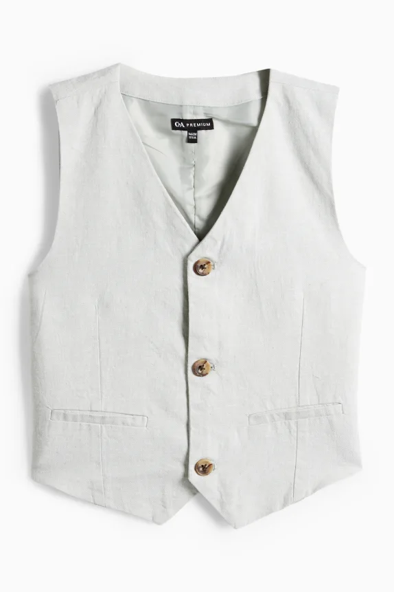 Set - shirt, waistcoat and bow tie - 3 piece - party white / gray