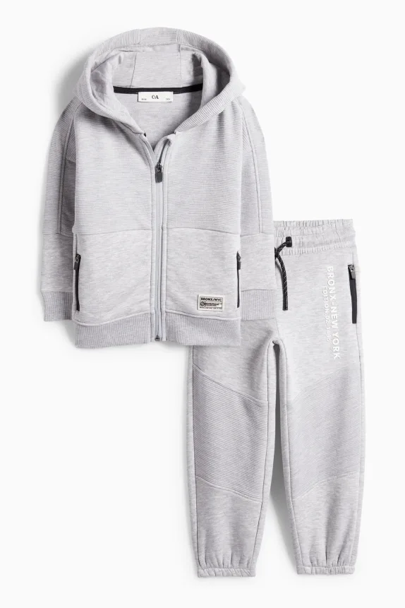New York - set - zip-through hoodie and joggers light gray