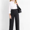 Jersey trousers - mid-rise waist - wide leg black