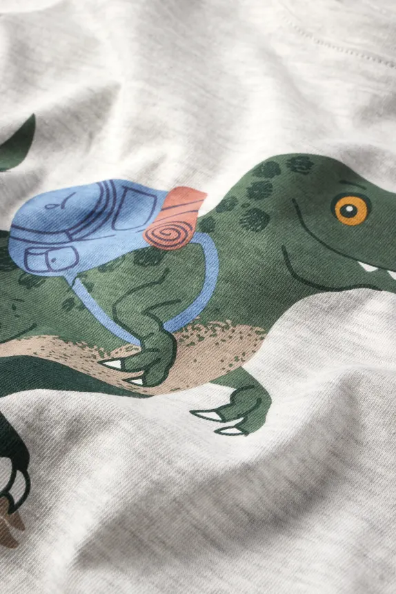 Dinosaur - set - long sleeve top and flannel shirt - 2 piece green
