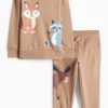 Raccoon, elk and fox - set - sweatshirt and joggers brown