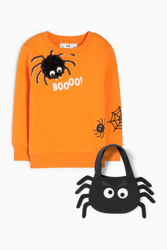 Halloween - spiderweb - set - sweatshirt and bag - 2 piece orange
