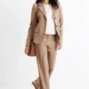 Business trousers - mid-rise waist - wide leg taupe
