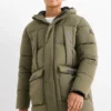 Quilted jacket with hood - water-repellent khaki