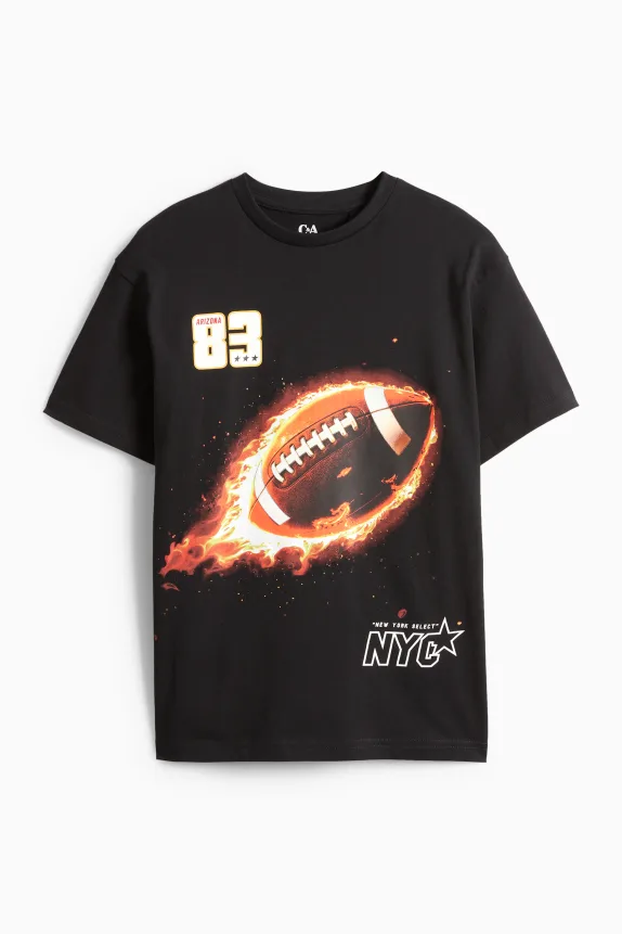 Football - short sleeve T-shirt black