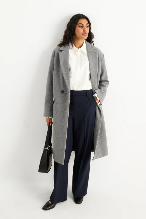 Business trousers - high waist - wide leg dark blue
