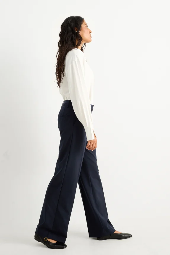 Business trousers - high waist - wide leg dark blue