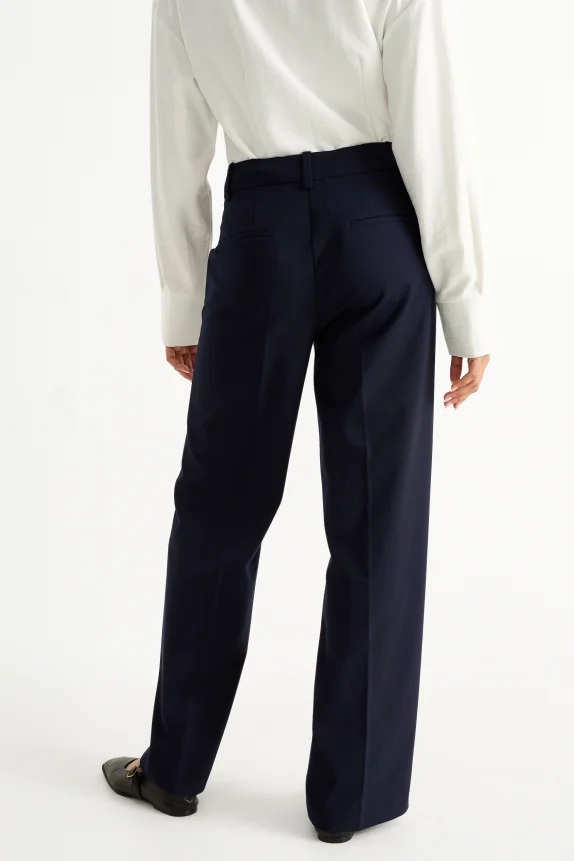 Business trousers - high waist - wide leg dark blue