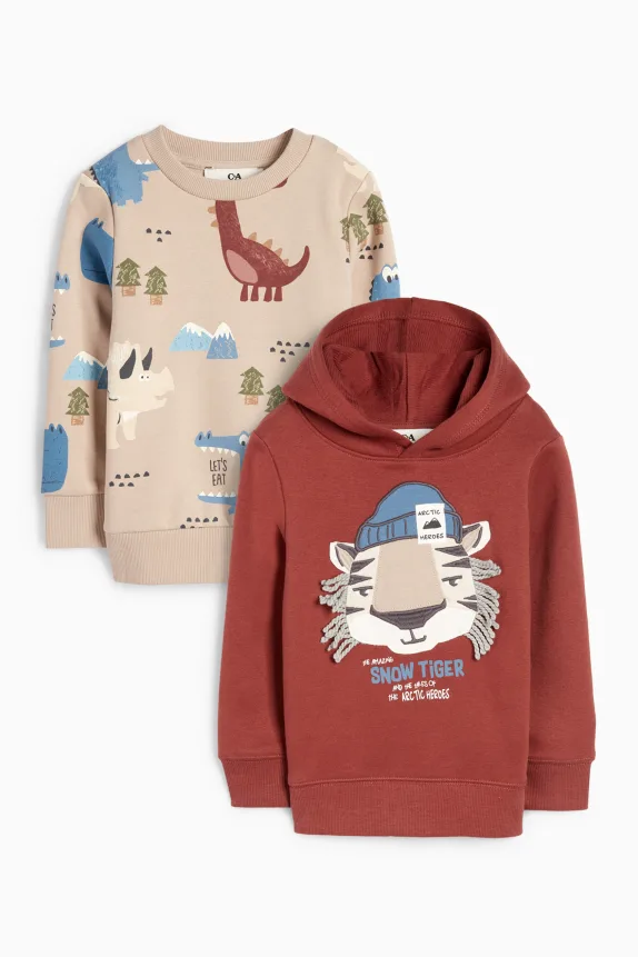 Multipack of 2 - tiger and dino - hoodie and sweatshirt brown