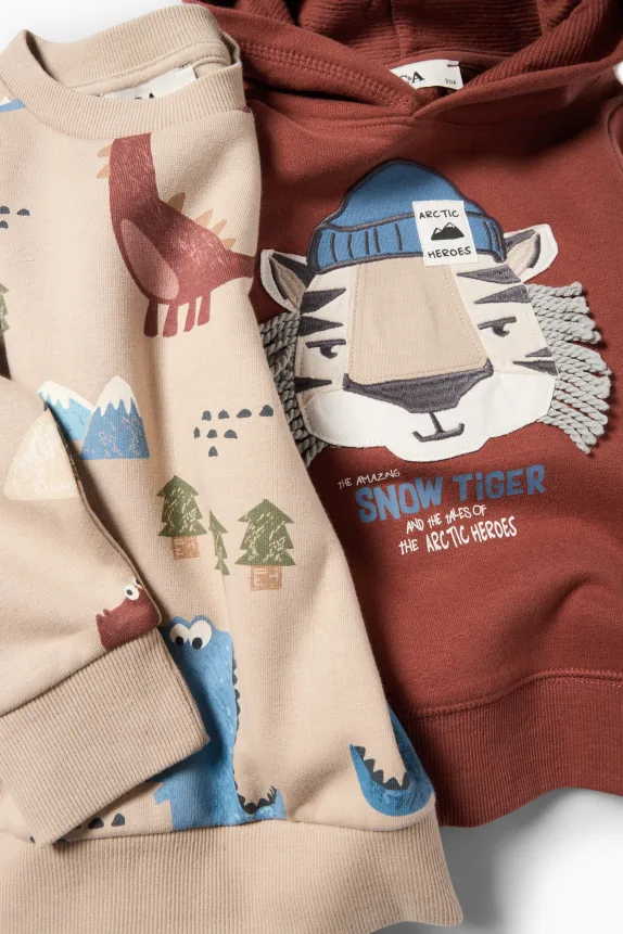 Multipack of 2 - tiger and dino - hoodie and sweatshirt brown