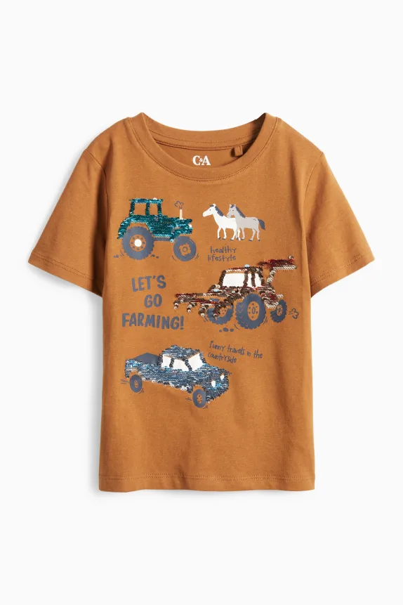 Farm - short sleeve T-shirt - shiny brown
