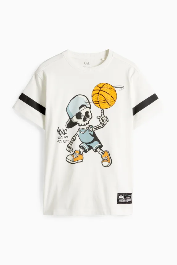 Basketball and skeleton - short sleeve T-shirt white