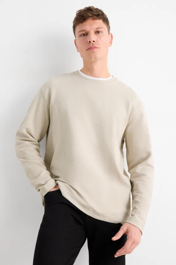 Long sleeve top - regular fit - ribbed light beige