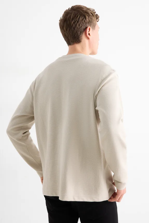 Long sleeve top - regular fit - ribbed light beige