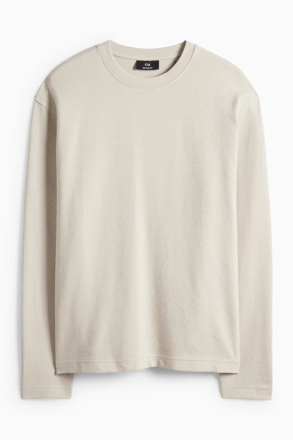 Long sleeve top - regular fit - ribbed light beige