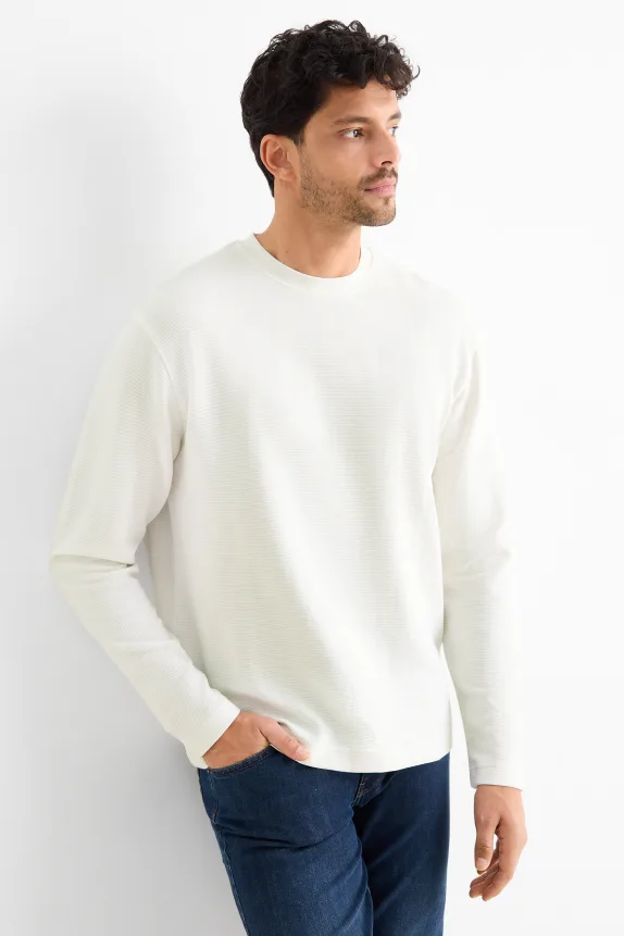 Long sleeve top - regular fit - ribbed white