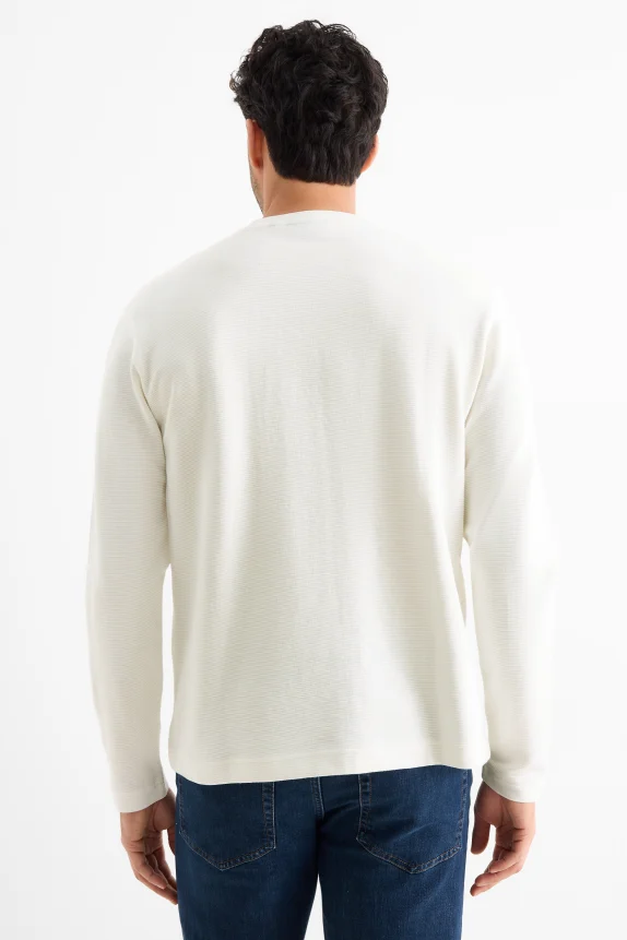 Long sleeve top - regular fit - ribbed white